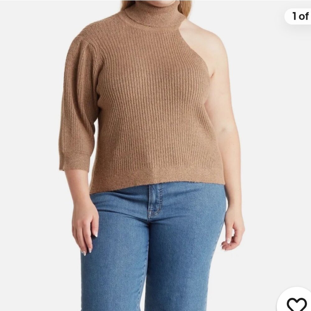 NWT Melrose and Market Plus Brown Caribou Cutout Turtleneck Sweater, medium